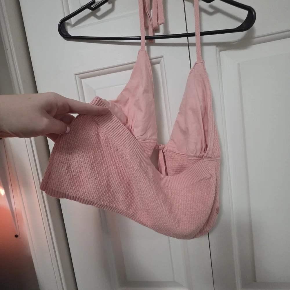 Social Tourist Pink Heart Halter Top Knit Size Small - Picture 4 of 9